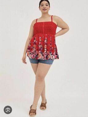 Torrid NWT Sz 2 Red Floral Lace-Top Spaghetti Strap Tank - Women's